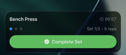 Live Activity on lock screen showing working set