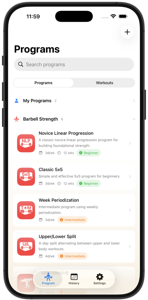 25+ built-in training programs