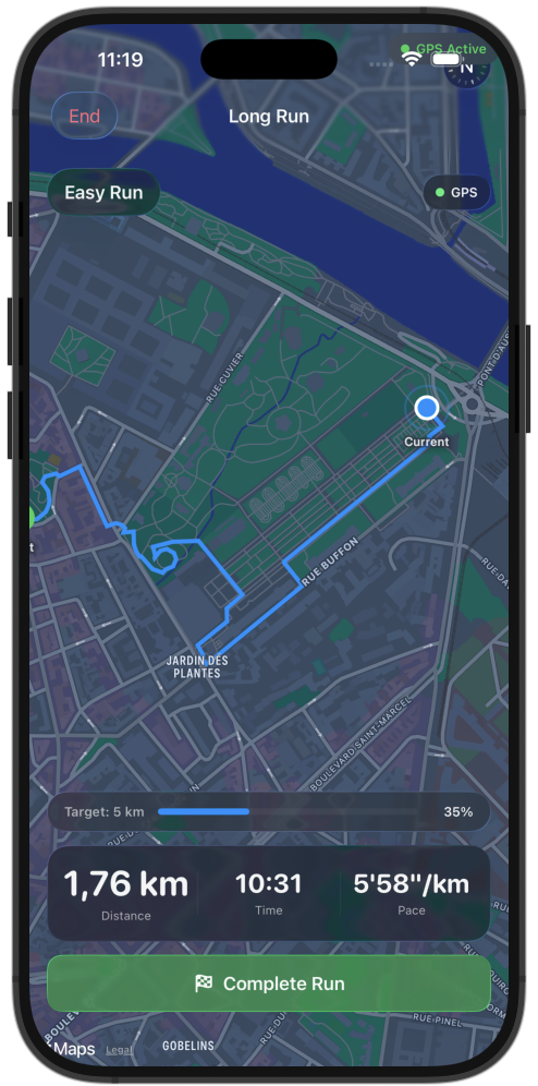 GPS running with live pace