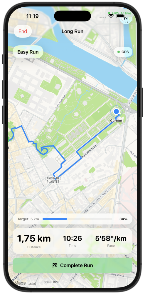 GPS running with live pace