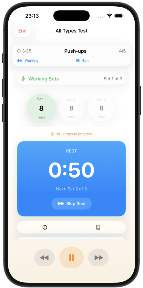 Rest timer between sets